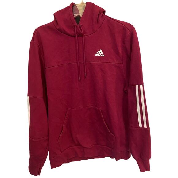 Adidas Hoodie Striped Sleeve Soft Lining Ladies Medium (Raspberry) Dark Red - Picture 1 of 5